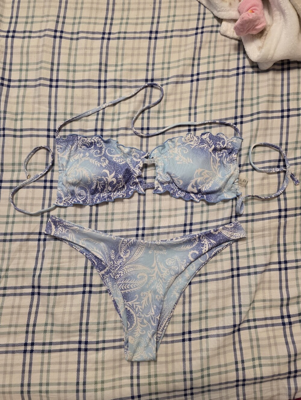 Zaful Light Blue Paisley Strapless Bandeau Bikini Set